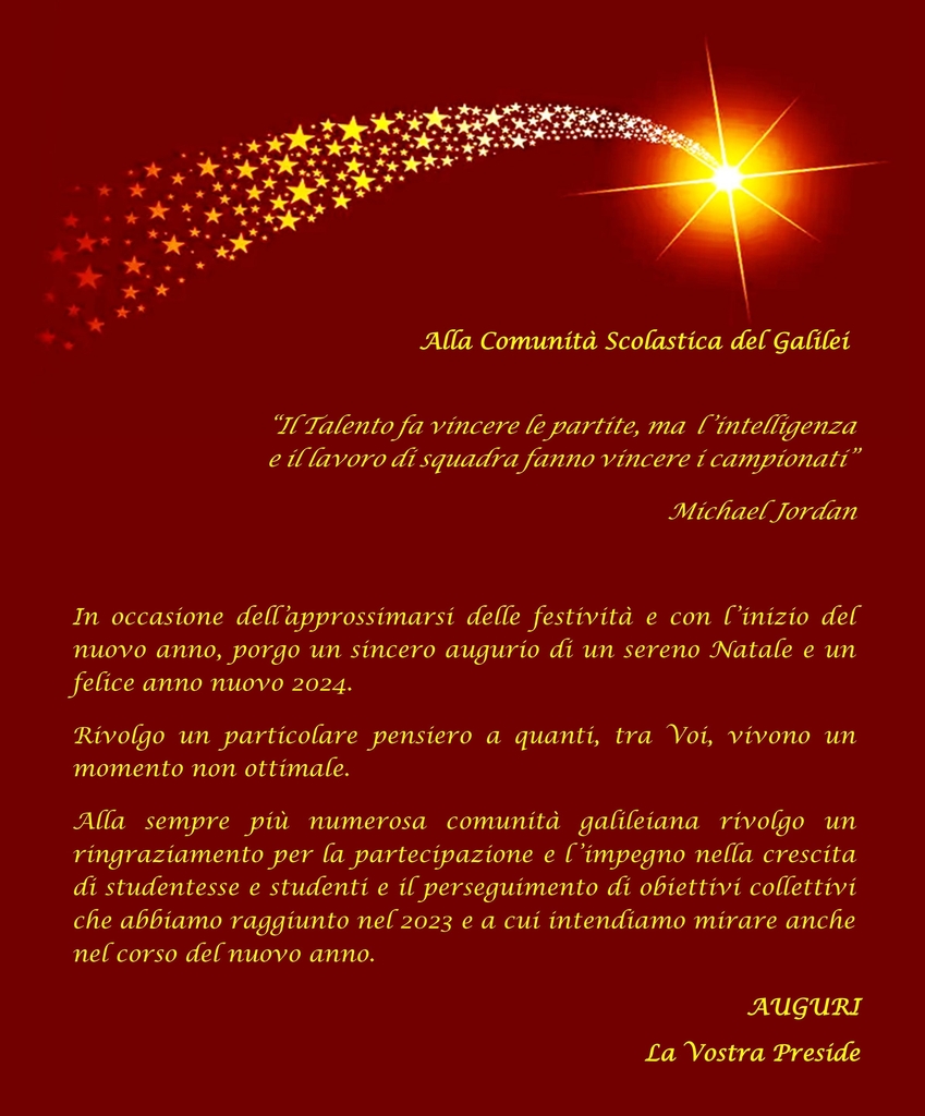 Auguri Santo Natale 2023 e Anno Nuovo 2024 alla Comunità Galileiana sito